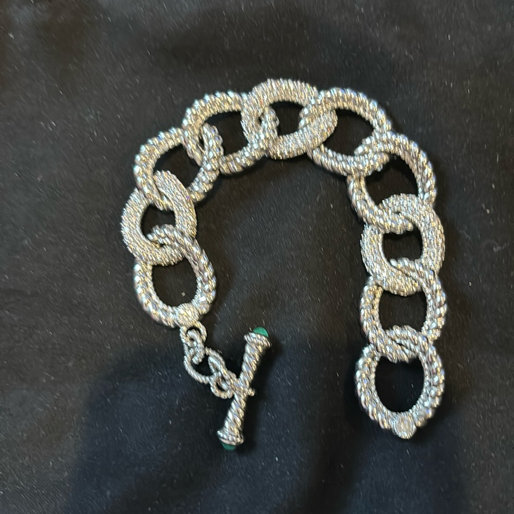 Judith Ripka Silver Chain-Link Bracelet with Crystal Embellishments